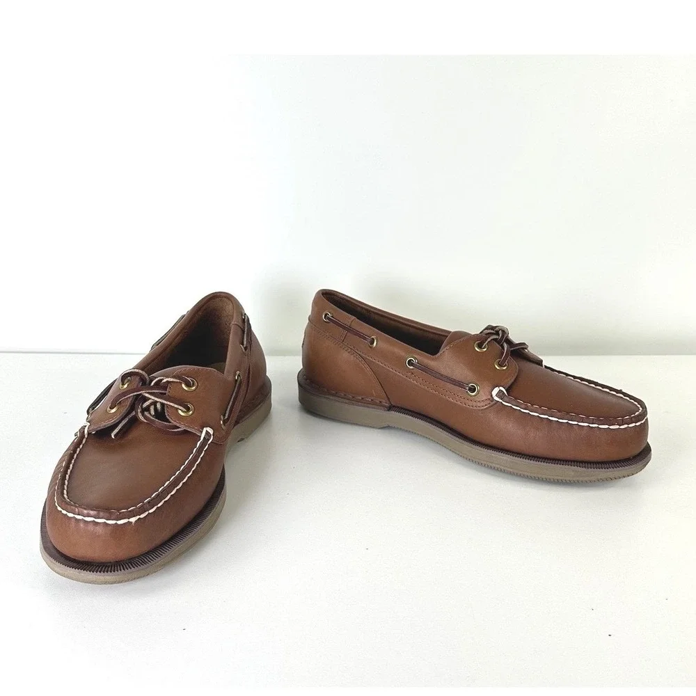 Rockport Perth Leather Brown Loafers Boat Shoes 2 Eye Moc MR5106 Mens‎ 8.5W Wide